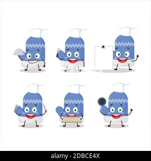 Cartoon character of new blue gloves with various chef emoticons Stock Vector