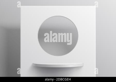 White stage for product display with a circle hole. Minimalistic stage for product display in 3d illustration Stock Vector