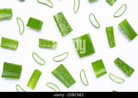 Aloe vera is a popular medicinal plant for health and beauty, white background. Stock Photo