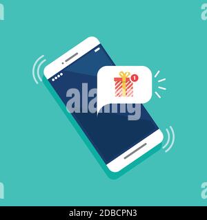 New gift box notification on the smartphone screen. Vector illustration Stock Vector