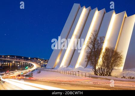 Arctic cathedral in Tromso, Northern, Norway Tromso In Winter Time, Christmas Time in Tromso, Norway Stock Photo