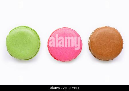 Colorful macarons isolated on white background. Stock Photo
