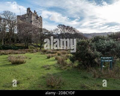 The ruins of Moy Castle in Lochbuie on The Isle of Mull which is contained within The Inner Hebrides Scotland UK Stock Photo