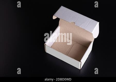 Rectangular white box on black background, Psd smart object layers mock up template Stock Photo
