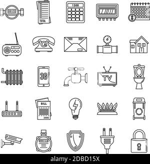 Smart utilities icons set, outline style Stock Vector