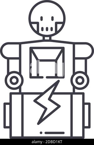 Rechargeable robot icon, linear isolated illustration, thin line vector, web design sign, outline concept symbol with editable stroke on white Stock Vector