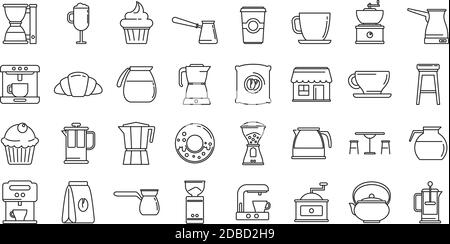 Bean coffee shop icons set, outline style Stock Vector