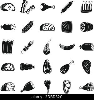 Meat icons set, simple style Stock Vector