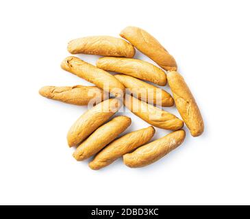Mini bread sticks isolated on white background. Stock Photo