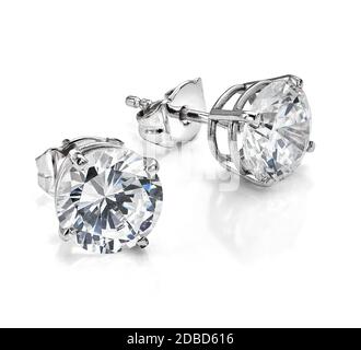 Large Diamond Earrings on White Background Stock Photo