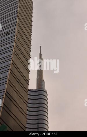 Milan, Italy - 2019: Unicredit tower headquarter in financial district of Porta Nuova. Stock Photo