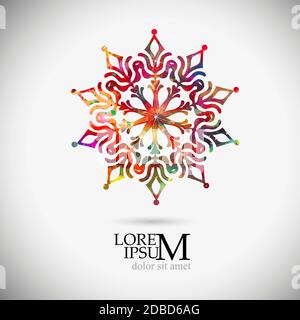 A multi-colored abstraction of a snowflake. Merry Christmas. Mixed media. Vector illustration Stock Vector
