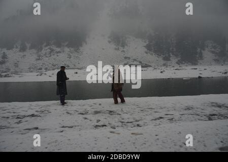 An attractive beautiful mesmerizing view of the heavy snow fall and ...