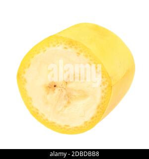 One banana slice, unpeeled. Isolated on white background with clipping path. Extreme close up, studio shoot. Stock Photo
