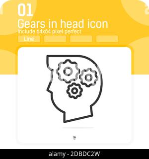 gear in head icon with line style isolated on white background. Vector illustration idea sign symbol icon concept for web, business, ui, ux, website Stock Vector