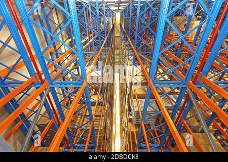 Automated Storage and Retrieval System in Distrbution Warehouse Stock Photo