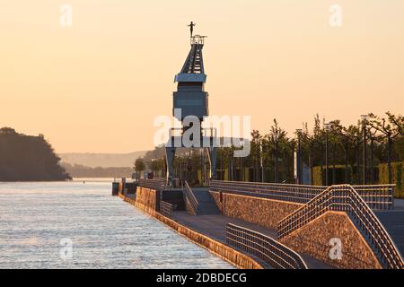 geography / travel, Germany, Rhineland-Palatinate, Bingen at Rhine, former industry crane at Rheinprom, Additional-Rights-Clearance-Info-Not-Available Stock Photo