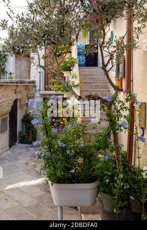 Polignano a Mare, Italy - September 17, 2019: The charming and romantic historic old town of Polignano a Mare, Apulia, southern Italy Stock Photo