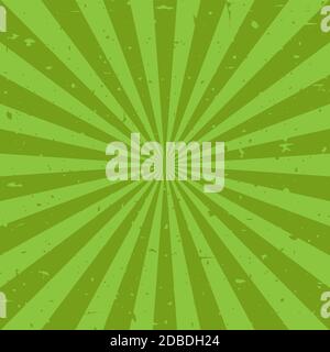 Sunlight retro faded grunge background. green color burst background. Vector illustration. Sun beam ray background. Old speckled paper with particles Stock Vector
