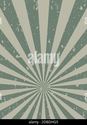 Sunlight retro faded grunge background. dirty grey and green color burst background. Vector illustration. Sun beam ray background. Old speckled paper Stock Vector