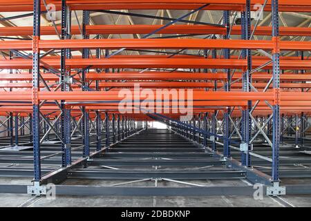 New Powered Mobile Shelves in Distribution Warehouse Stock Photo