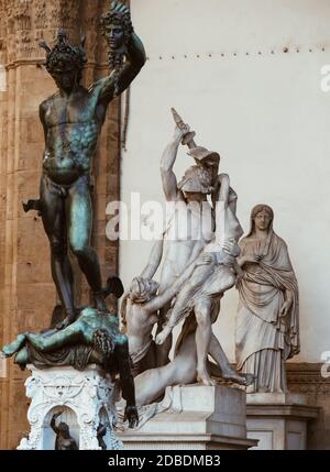 Perseus and the Medusa and other statues in the Loggia dei Lanzi, Piazza della Signoria in Florence Stock Photo
