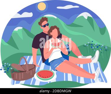 Romantic picnic 2D vector web banner, poster Stock Vector