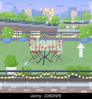 Terrace for romantic dinner flat color vector illustration Stock Vector