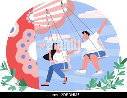 Couple in amusement park 2D vector web banner, poster Stock Vector