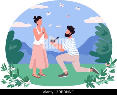 Marriage proposal 2D vector web banner, poster Stock Vector