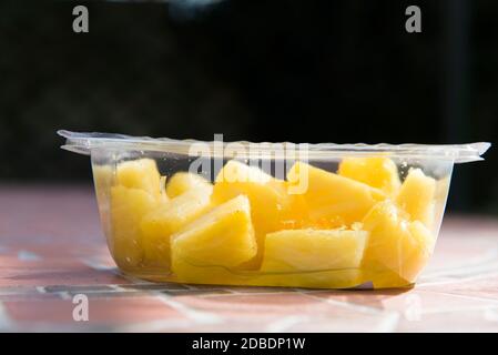 pineapple cut in plastic packaging Stock Photo