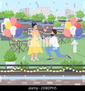 Surprise marriage proposal flat color vector illustration Stock Vector