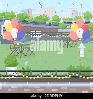 Rooftop party flat color vector illustration Stock Vector