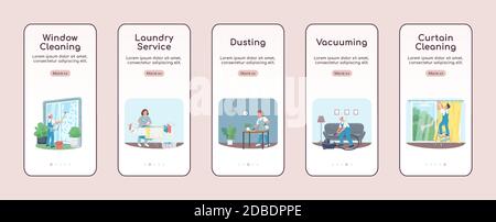 Janitorial services onboarding mobile app screen flat vector template Stock Vector