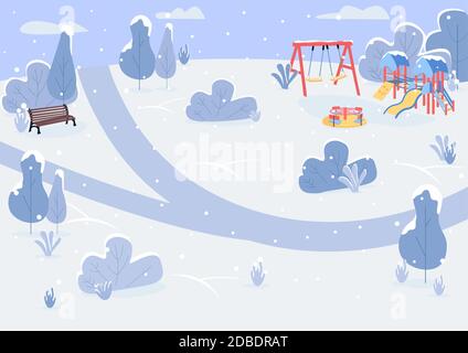 Winter park flat color vector illustration Stock Vector