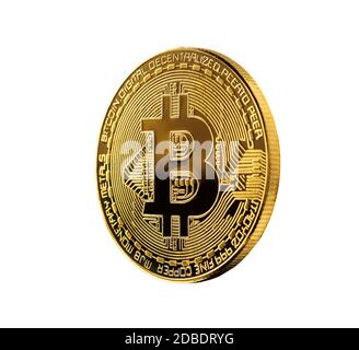 Golden bitcoin isolated on white background. Cryptocurrency golden coin bitcoin symbol Stock Photo