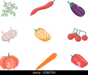 Vegetable flat color vector object set Stock Vector