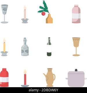 Festive table decoration flat color vector object set Stock Vector