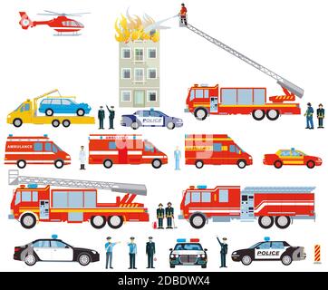 Fire service and police operation with ambulance Stock Photo