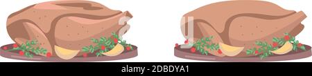 Roasted turkey flat color vector object set Stock Vector