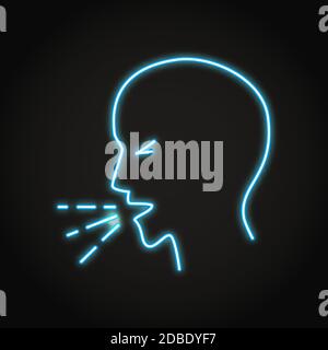 Neon coughing person icon in line style Stock Vector