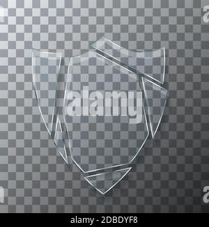 Vector modern concept broken shield glass on transparent background. Stock Vector