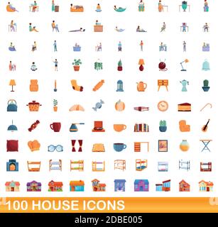 100 house icons set. Cartoon illustration of 100 house icons vector set isolated on white background Stock Vector