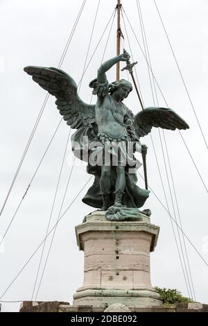 Rome - Bronze statue of Michael the Archangel, standing on top of the Castel Sant'Angelo Stock Photo