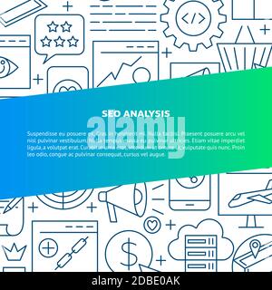 SEO analysis banner in line style with place for text Stock Vector