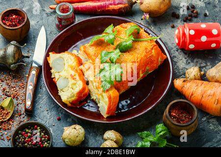 Homemade terrine with Jerusalem artichoke,carrots and potatoes Stock Photo