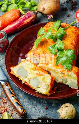 Homemade terrine with Jerusalem artichoke,carrots and potatoes Stock Photo