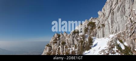 geography / travel, Germany, Bavaria, Aschau in the Chiemgau, rock of the Kampenwand (peak) with view , Additional-Rights-Clearance-Info-Not-Available Stock Photo