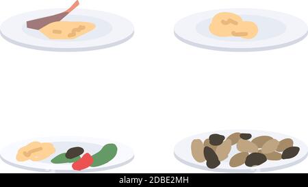Plates with food flat color vector object set Stock Vector