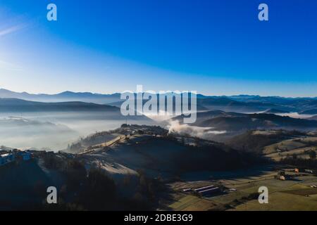 Landscape of fog and mountains in a clear day Stock Photo